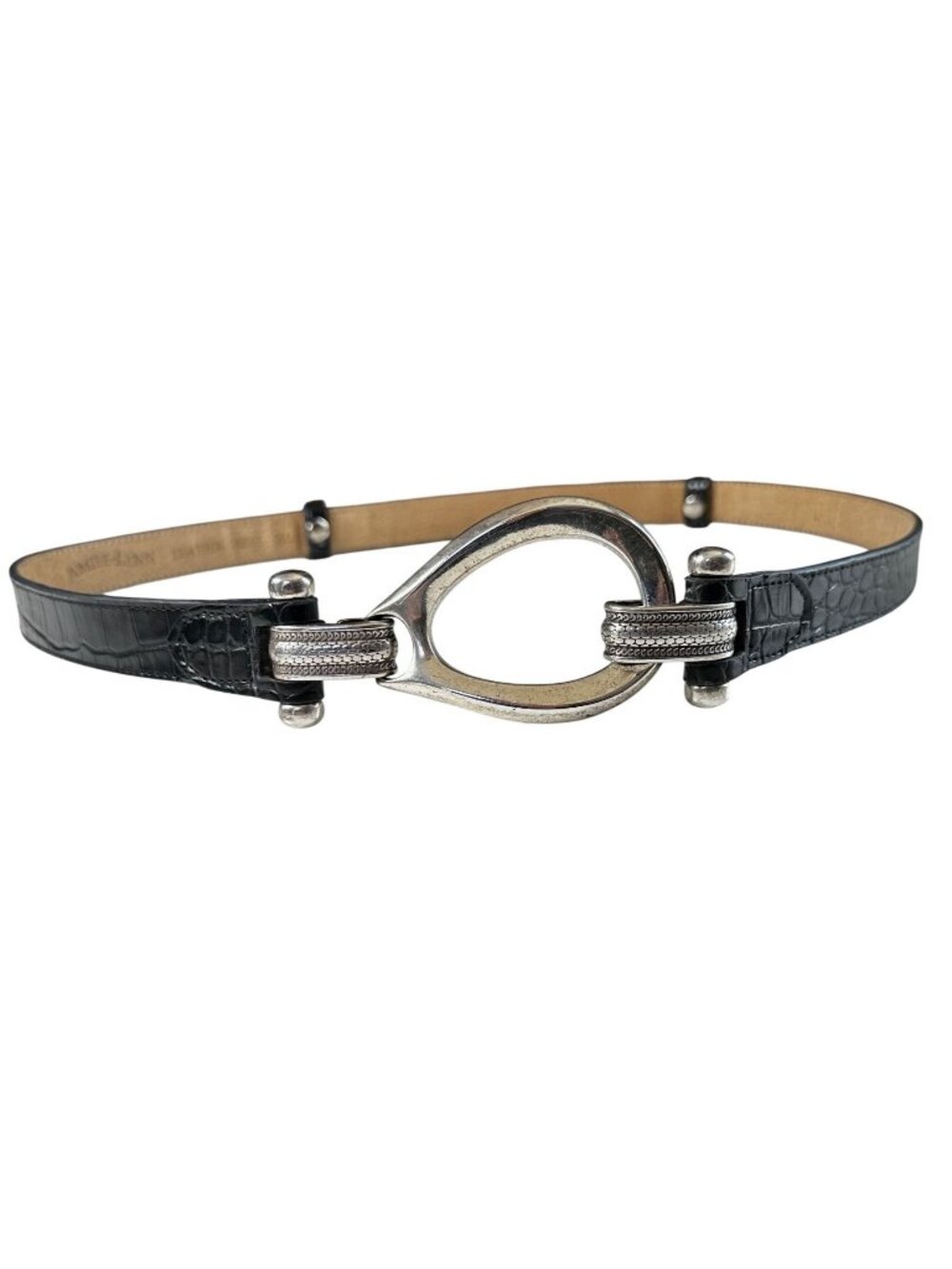 Vintage Amiee Lynn Black Croc Leather Belt Silver Buckle Adjustable up to 44"